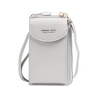 QEEQPF 1pcs Light Gray Ladies Phone Bag, PU Leather Phone Wallet Handbag, Messenger Bag With Adjustable Detachable Long Shoulder Strap And Card Slots For Women Girls