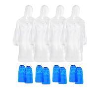 QEEQPF 4 Pcs Disposable Rain Ponchos, Emergency Raincoats Waterproof Ponchos Transparent Lightweight Rain Coats with Drawstring Hood, Light Weight Rain with Hood Women Men,with 4 Pairs of Shoecovers