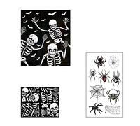 QEEQPF 4 Skull Pattern Window Stickers with 1 Spider Temporary Tattoo Sticker, Halloween Party Decorations, Creepy Stickers, Glass Static Skull Stickers for Halloween, Mardi Gras