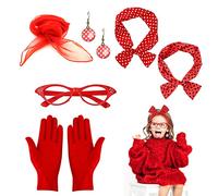 QEEQPF Pack of 5 1950s Women's Costume Accessories Chiffon Scarf Headband Glasses Gloves Earrings for Women Vintage Party Outfits, red, One size