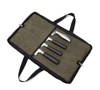 QEES Knife Roll,Heavy Duty Knife Bag,Waxed Canvas Knife Case with 4 Slots for Knives & Kitchen Tools,Chef Knife Bag with Handle.Portable Knife Roll Bag for Chefs Culinary Traveling.Knives Pouch