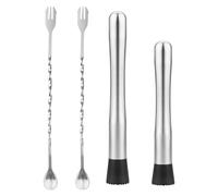 QEEYON 10 inch & 8 inch Cocktail Muddler with 2 Mixing Spoon, Stainless Steel Masher Cocktail Making kit for Creating Mojitos, Milk Tea, Coffee, Fruit Based Drinks, Bar Tool Set
