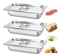 QEEYON 3 Pack Gastronorm Pan 1/3 with Lid, 325 x 175 x 65mm Stainless Steel Food Containers, GN Food Pans for Bain Marie & Steam Tables, Restaurant Buffet Party Trays 65mm Deep Table Pan Organizer