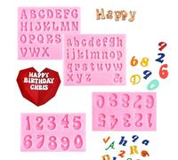 QEEYON 4 Pcs Silicone Letters Numbers Mold, Chocolate Fondant Candle Mould, 3D Silicone Mould Alphabet Number Biscuit Ice Cube Gummy Making Tray DIY Baking Mold for Cake Dessert Decoration