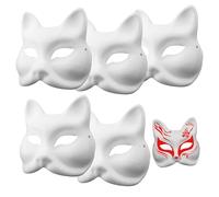 QEEYON 5 Pcs Cat Mask, Hand Painted Personality Masks, White Paper Mask Therian Mask Half Face Cat Blank Face Mask for Anime Cosplay, Carnival, Halloween Role-Playing, Singles Parties