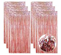 QEEYON 6 Pcs 3.2 ft x 6.5 ft Rose Gold Tinsel Curtain, Foil Fringe Curtains Tinsel Metallic Streamers Party Glitter Curtain Backdrop Decorations for Wedding Graduation Birthday Christmas Holiday Party