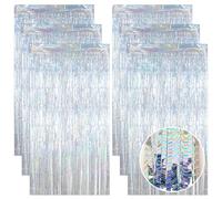 QEEYON 6 Pcs 3.2 ft x 6.5 ft Silver Tinsel Curtain, Foil Fringe Curtains Tinsel Metallic Streamers Party Glitter Curtain Backdrop Decorations for Wedding Graduation Birthday Christmas Holiday Party