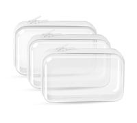 QEEYON Clear Travel Toiletry Bag, 3 Pack Clear Hard Shell Zipper Case, Carry On Plastic Bags for Airport Security, 19x10x5cm Double Zippered Cosmetic Bag for Make Up Tools, Toiletries, Building Blocks