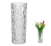 QEEYON Glass Vase, Handmade Clear Glass Cylinder Posy, 25cm Tall Crystal Flower Vase for Flowers Floral Arrangement for Centerpieces Living Room, Kitchen, Office, Wedding (25 x 10cm)