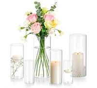 QEEYON Set of 6 Glass Cylinder Vase, Heat Resistant Hurricane Candle Holder | for Table Decor, Clear Glass Vases for Flowers Tea Light Votive Pillar Floating Candles Table Centrepiece for Wedding, Home