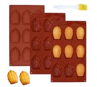 QEEYON Silicone Madeleine Baking Tray Set, 3 Pack 9-Cavity Non-Stick Moulds, 28.7x16.8x1.5cm, Heat Resistant for Cakes and Biscuits