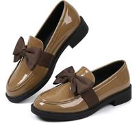 QEFRETH Women's Loafers Shoes Orthopedic Platform Loafers for Women Round Toe Slip on Flat Low Heels Loafer Comfortable Casual Faux Leather Walking Footwear Khaki