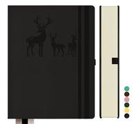 Qefuna Notebook A5 Lined, Bullet Journal A5 Thick Notepad, 360 Pages, Hardcover Leather Notebook, 100gsm Lined Paper for Women Men Office School Diary, 14.5 x 21cm, Black