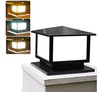 QEGY 12W LED Vintage Outdoor Garden Lamp Post Lights Black Traditional Square Pillar Lamp Aluminum Garden Lanterns Outdoor Waterproof Post Cap Light for Lawn Landscape Column Deck Light 3 Color Light