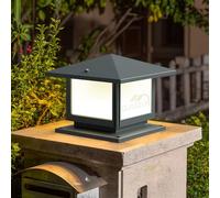 QEGY 12W LED Vintage Outdoor Garden Lamp Post Lights Grey Traditional Square Pillar Lamp Aluminum Garden Lanterns Outdoor Waterproof Post Cap Lights for Lawn Landscape Column Deck Light 3 Color Light