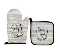 Qeheb Farmhouse Funny Oven Mitts and Pot Holders Sets, Funny Kitchen Gifts Oven Mitts, The Secret Ingredient is Always Love Over Mittens for Kitchen Decor, Chef Over Gloves Gifts