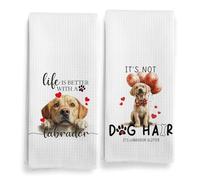Qeheb Labrador Retriever Kitchen Towels, Life is Better with a Labrador Retriever Kitchen Towels Decorative Set, Yellow Lab Gifts, Labrador Retriever Dog Hand Dish Tea Towels for Kitchen 16x24 Inch