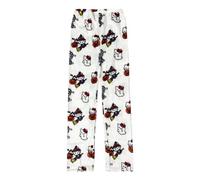 Qehidrmt Halloween Anime Pajamas for Women Girls Cartoon Cat All Character Print Flannel Christmas Lounge Sleep Bottoms, Halloween White Cat, M