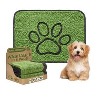 Qeils Washable Pee Pads for Dogs, 2 Pack Super Absorbent Reusable Puppy Pads with Green Long Wool for Potty Training, Floor, Couch, Bed, and Crate,18"x 24"