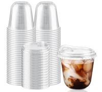 Qeirudu 12 Oz Clear Plastic Cups with Strawless Sip Lids, 50 Pack Disposable Iced Coffee Cups Round Bottom To Go Cups for Cold Drinks, Smoothie, Juice, Milkshake
