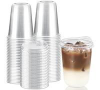 Qeirudu 16 Oz Clear Plastic Cups with Strawless Sip Lids, 50 Pack Disposable Iced Coffee Cups Round Bottom To Go Cups for Cold Drinks, Smoothie, Juice, Milkshake