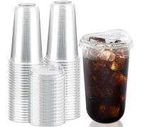 Qeirudu 18 Oz Clear Plastic Cups with Strawless Sip Lids, 50 Pack Disposable Iced Coffee Cups Round Bottom To Go Cups for Cold Drinks, Smoothie, Juice, Milkshake