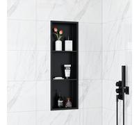 Qeke Built-in Shower Niche of Stainless Steel, Recessed Shower Caddy NO Tile Required, Waterproof Embed Wall Niche, 3-Tier, 30x90 cm, Black