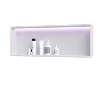 Qeke Stainless Steel Shower Niche with RGB Led Light, No Tile Needed Wall Niche, Recessed Shower Shlef for Bathroom Storage Over Mount Installation, 30x90 CM, Matte White, Single Layer