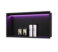 Qeke Stainless Steel Shower Niche with RGB Led Light, No Tile Needed Wall Niche, Recessed Shower Shlef for Bathroom Storage Over Mount Installation, 30x60 CM, Matte Black, Single Layer