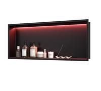 Qeke Stainless Steel Shower Niche with RGB Led Light, No Tile Needed Wall Niche, Recessed Shower Shlef for Bathroom Storage Over Mount Installation, 30x75 CM, Matte Black, Single Layer