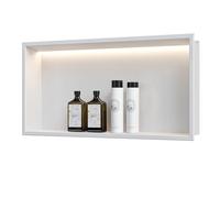 Qeke Stainless Steel Shower Niche with RGB Led Light, No Tile Needed Wall Niche, Recessed Shower Shlef for Bathroom Storage Over Mount Installation, 30x60 CM, Matte White, Single Layer