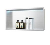 Qeke Stainless Steel Shower Niche with RGB Led Light, No Tile Needed Wall Niche, Recessed Shower Shlef for Bathroom Storage Over Mount Installation, 30x60 CM, Brushed Nickel, Single Layer