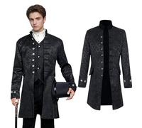 QEKFDOV Men Steampunk Vintage Jacket，Medieval Victorian Gothic Coat，Renaissance Frock Coat Long，for Halloween Steampunk-Themed Carnival Cosplay Costume (Black, 2XL)