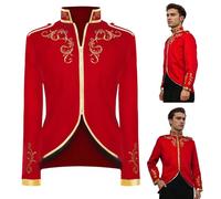 QEKFDOV Men's Medieval Prince Costume,Renaissance Gothic Steampunk Jacket,Victorian Retro Clothing for Halloween Cosplay (Red, XL)