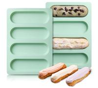 QELEG 2 Pcs Silicone Hot Dog Bun Molds Granola Bar Mold Nonstick & Heat proof Baking Pan Bread Mold for Homemade Hotdog Bun Rolls