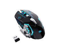 QELIROKY New 2.4G Wireless Rechargeable Gaming Mouse Silent Click with 6 Buttons, 3 Adjustable Levels DPI, Colorful LED Lights for Laptop, iPad, MacOS, PC, Windows, Android (Black)