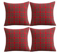 Qelus Christmas Cushion Covers set of 4, Tartan Scottish Throw Pillow Cases, Plaid Check Pillow Covers 45 x 45 cm, Soft Cotton Polyester for Car Sofa Bedroom Xmas Decoration, 18x18'', Red Small Plaid