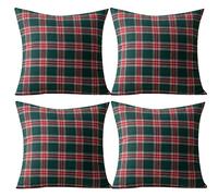 Qelus Christmas Cushion Covers set of 4, Tartan Scottish Throw Pillow Cases, Plaid Check Pillow Covers 45 x 45 cm, Soft Cotton Polyester for Car Sofa Bedroom Xmas Decoration, 18x18 Inch, Green Red