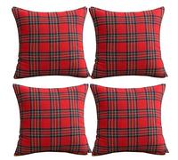 Qelus Christmas Cushion Covers set of 4, Tartan Scottish Throw Pillow Cases, Plaid Check Pillow Covers 45 x 45 cm, Soft Cotton Polyester for Car Sofa Bedroom Xmas Decoration, 18x18'', Red Big Plaid