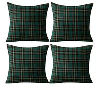 Qelus Christmas Cushion Covers set of 4, Tartan Scottish Throw Pillow Cases, Plaid Check Pillow Covers 45 x 45 cm, Soft Cotton Polyester for Car Sofa Bedroom Xmas Decoration, 18x18 Inch, Green Yellow