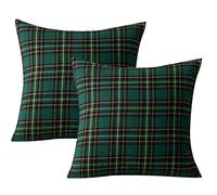 Qelus Christmas Pillow Covers 45 x 45 cm Set of 2, Tartan Scottish Cushion Covers, Plaid Check Throw Pillow Cases, Soft Cotton Polyester for Car Sofa Bedroom Xmas Decoration, 18x18 Inch, Green Yellow