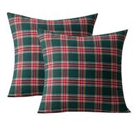 Qelus Christmas Pillow Covers 45 x 45 cm Set of 2, Tartan Scottish Cushion Covers, Plaid Check Throw Pillow Cases, Soft Cotton Polyester for Car Sofa Bedroom Xmas Decoration, 18x18 Inch, Green Red