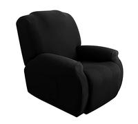 Qelus Stretch Recliner Cover, Reclining Sofa Slipcover 4-Pieces, Spandex Recliner Chair Covers with Side Pocket, Non-Slip Furniture Protector for Electric Manual Recliner Armchair (Black)