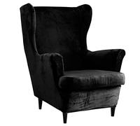 Qelus Wingback Chair Covers 2 Piece Set, Velvet Wing Chair Slipcover Stretch Armchair Cover, Removable Elastic Furniture Protector for Wingback Chairs Living Room Bedroom Hotel, Black