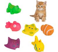 Qemixly 6Pcs Colorful Pool Cat Interactive Toy, Cat Floating Water Toy, Pet Kitten Swimming Bathing Fish Toy, Sensory Toys for Indoor Cats to Self Play