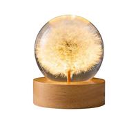 QENETY Flower Crystal Ball Night Light, 2.4 Inch Epoxy Resin Crystal Night Lamp with Wooden Base, Removable Crystal Ball, Bedroom Table Lamp Atmosphere Decorative (Dandelion)