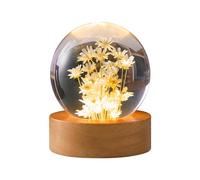 QENETY Night Light, 2.4 Inch Epoxy Resin Crystal Ball with Wooden Base, Yellow Daisy, Rustic, Unfinished, Clear, LED, Indoor, 1 Pack