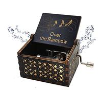 QENETY Over The Rainbow Music Box, Wooden Music Box Hand Crank Mini Classic Vintage Music Box Birthday/Christmas/Valentine's Day/Anivesarary Gift Music Box for Friends, Family (Black)
