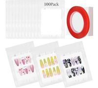 Qenk 100PCS Empty Holographic Nail Storage Bag Press on Nail Packaging Bag and 100PCS Shiny white cardboard Nail Tips Packaging Bags with 1 Roll Transparent Tape (White)
