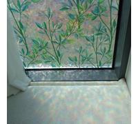 Qenlup Leaf Stained Glass Window Film Privacy Self Adhesive Decorative Rainbow Window Stickers Blackout Static Cling Anti Glare Door Covering, 44.5x200cm